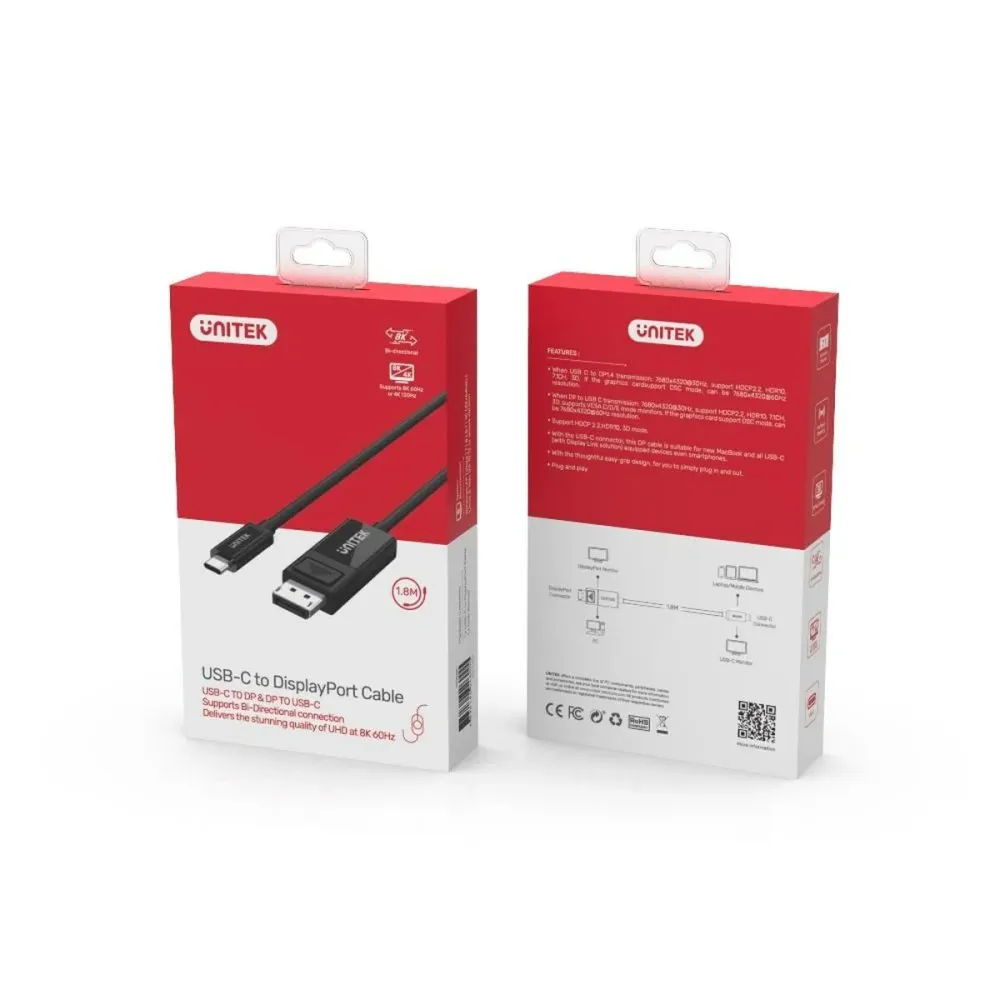 Cablu USB-C la DisplayPort Unitek V1146A Negru 1,8 m
