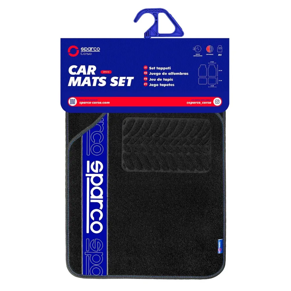 Set de covoraș pentru podea auto Sparco F510 Covor Universal Negru Albastru 4 Piese