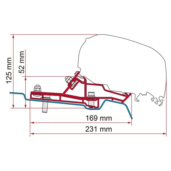 Adaptor pentru montaj pe acoperis - marchiza Fiamma F80s - Ford Transit Van L2