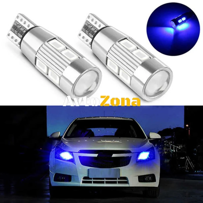 Bec cu led pentru manometru T10 W5W LED 10 SMD, Canbus, 12V lumină albastră