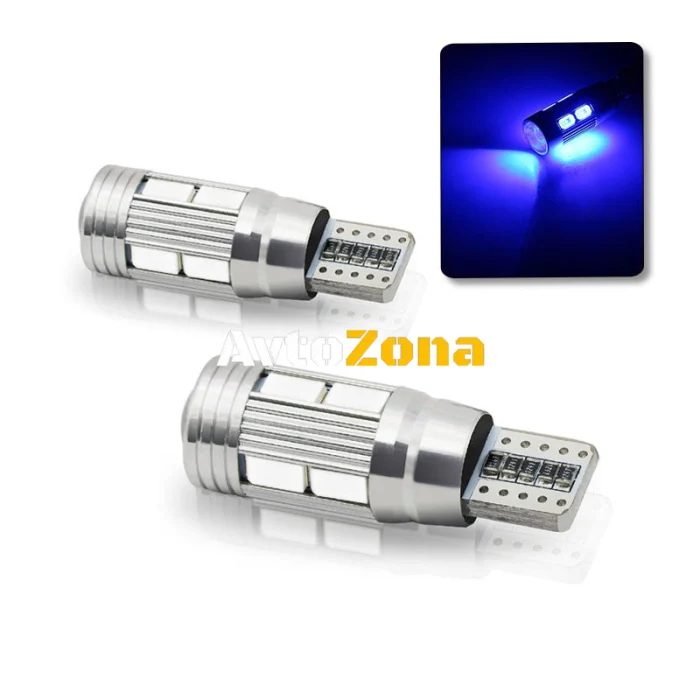 Bec cu led pentru manometru T10 W5W LED 10 SMD, Canbus, 12V lumină albastră
