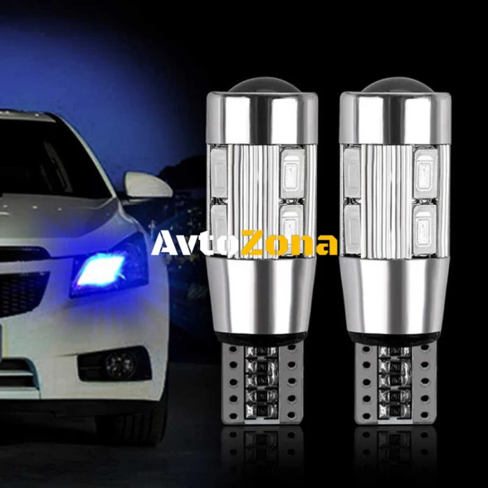 Bec cu led pentru manometru T10 W5W LED 10 SMD, Canbus, 12V lumină albastră
