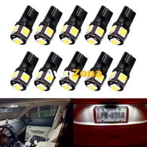 Becuri LED pentru manometru, T10 W5W, 5 SMD, 12V, lumină albă