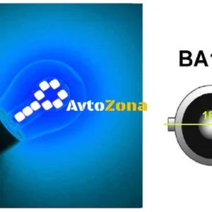 Becuri LED, 18 SMD, BA15S 1156 (P21W), Pini opuși (180°), Opuse, 12V, Lumină albastră
