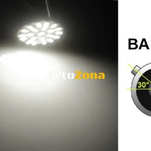 Becuri LED, 22 SMD, BAU15S 1156 (P21W), Asimetric, Distanț dintre pini (150°), Offset, 12V, Lumină albă