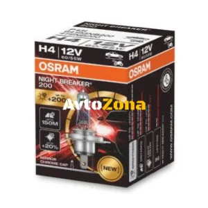 1 buc Bec halogen pentru far Osram H4 Night Breaker +200% 60/55W 12V P43T