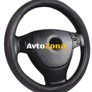 Capac volan - carbon cu cusături roșii, 38 cm