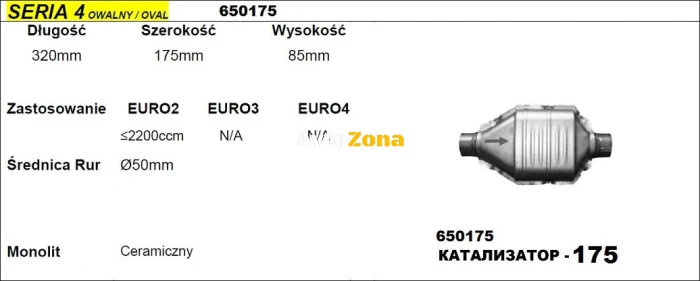 Catalizator pentru motoare de până la 2200 cc - Model 175/4-f50, lungime 320 mm