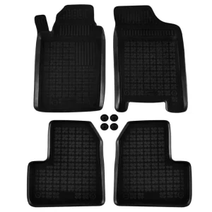 Covorașe din cauciuc Rezaw-Plast pentru Peugeot 206 (1998-2012) și 206+ (2009-2012), versiunea cu extinctor, 4 părți, negru