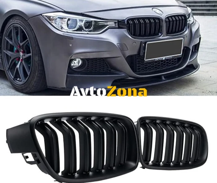 Grile frontale pentru BMW Seria 3 F30 F31 (duble, negru mat)