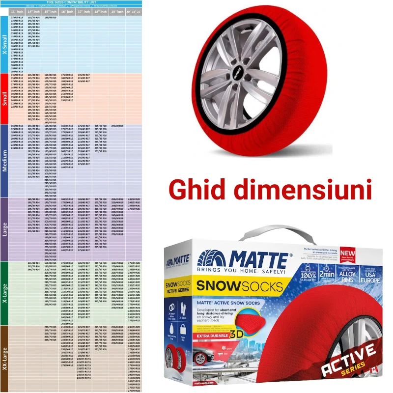Huse antiderapante zăpadă MATTE ACTIVE mărimea S, textil, omologate EN16662-1, set 2 buc