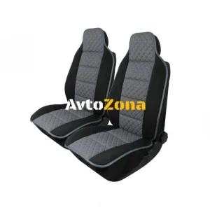 1+1 Huse universale pentru scaune față - cu relief - piele ecologică și material textil - negru și gri