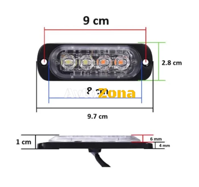 Lampă rutieră de urgență cu 4 LED-uri, lumină blitz galbenă, intermitentă!
