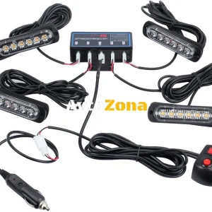 Lampă de urgență cu 6 LED-uri, lumină blitz galbenă, intermitentă, 4 contoare cu controler, 8 moduri de funcționare, 12V