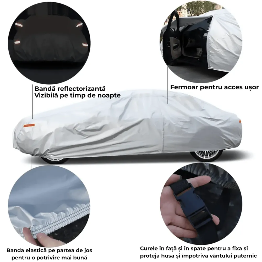 Prelată Auto Premium cu 3 Straturi, Impermeabilă, Protecție UV, Praf și Zăpadă,Accesorii Masina, Universală pentru Berlină...