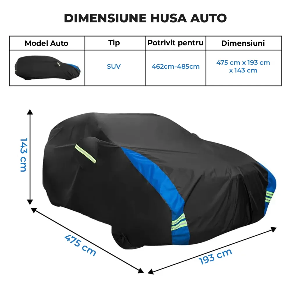 Prelata Auto Premium Elindor® Impermeabila, Protectie UV, Antisoare, Praf, Ploaie si Zapada, Toate Anotimpurile, Husa Exte...