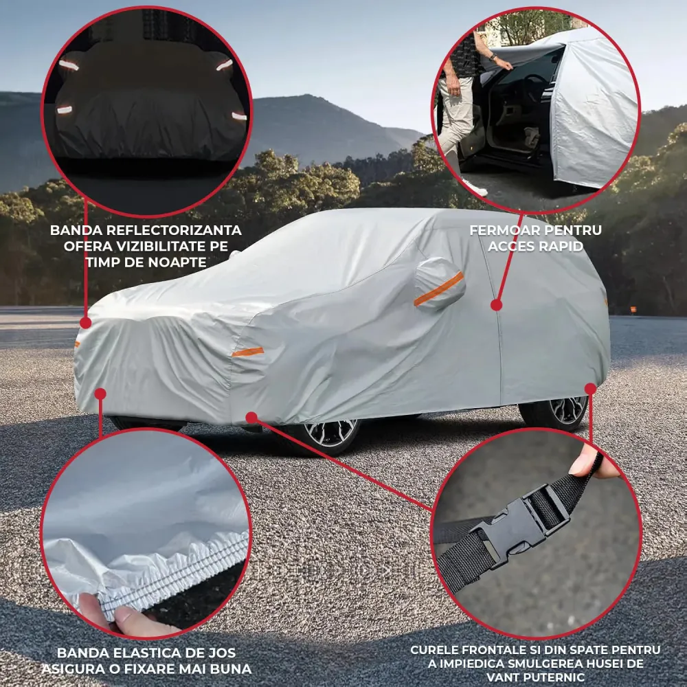 Prelata Auto Premium Elindor® Impermeabila, Protectie UV, Antisoare, Praf, Ploaie si Zapada, Toate Anotimpurile, Husa Exte...