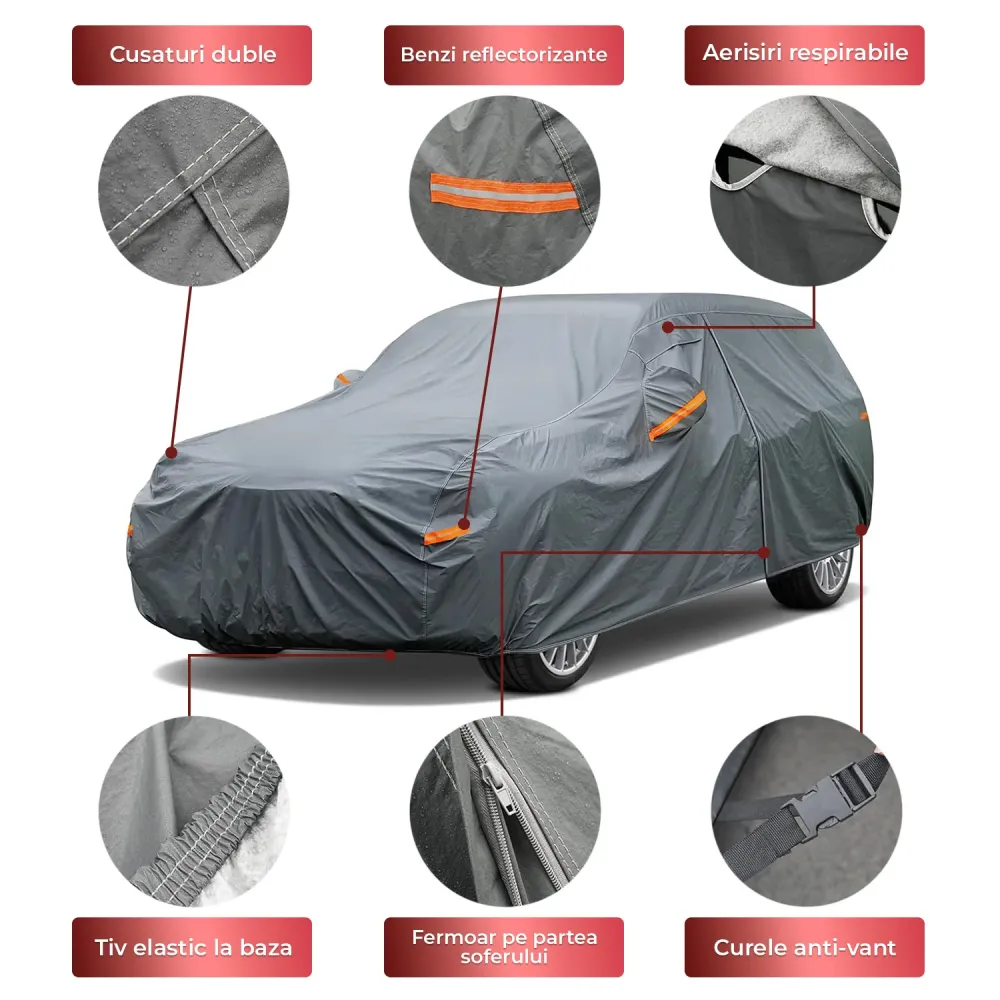 Prelata Auto Premium Elindor® Impermeabila, Protectie UV, Antisoare, Praf, Ploaie si Zapada, Toate Anotimpurile, Heavy Dut...