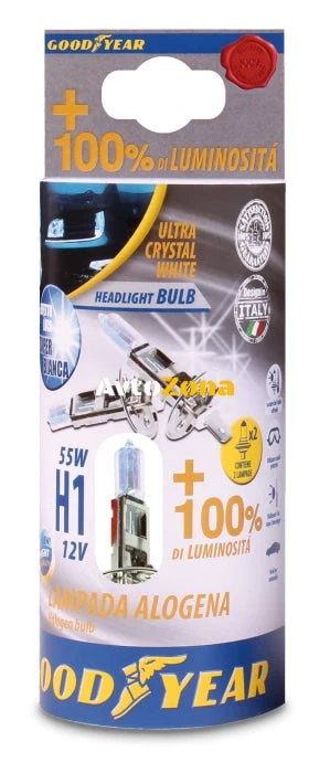 Set de 2 becuri cu halogen H1 X1 12V 55W + 100% 5000K E4 Goodyear Goodyear