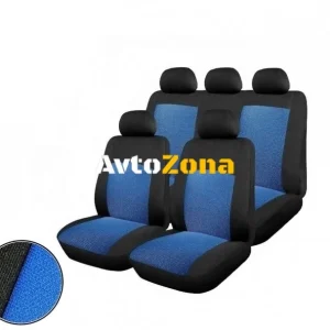 Set complet de huse / tapițerii - cusute special pentru Dacia Logan - se potrivesc perfect la interior - negru și albastru