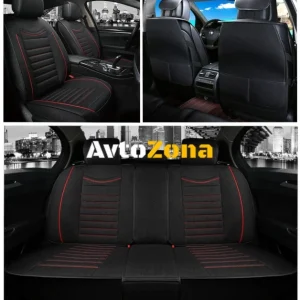 Set complet de lux auto tapițerie scaune acoperă textile negru cu cusături roșii
