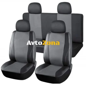 Set complet de tapițerie auto pentru scaunele din față și din spate Eco piele gri negru 8 bucăți