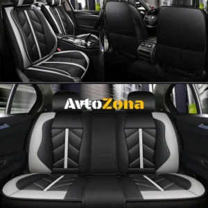 Set complet tapițerie auto universală, piele ecologică, lux, sport, gri - negru