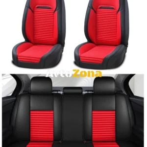 Set complet de tapițerie universală, huse pentru scaune auto Eco piele de lux și textile de înaltă calitate în negru și roșu