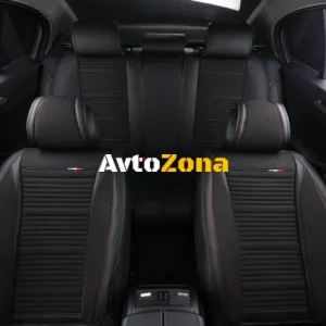 Set complet de tapițerie universală, huse pentru scaune auto Eco piele de lux și textile negru cu fir roșu