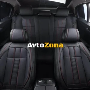Set complet de tapițerie universală, huse pentru scaune auto de lux Eco piele neagră cu cusături roșii