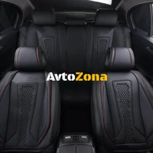 Set complet de tapițerie universală, huse pentru scaune auto de lux Eco piele neagră cu cusături roșii