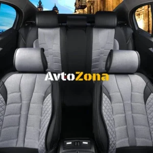 Set complet de tapițerie universală, huse pentru scaune auto din piele ecologică de lux și textile gri și negru