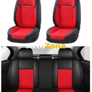 Set complet de tapițerie universală, huse pentru scaune auto Eco piele de lux și textile de înaltă calitate în negru și roșu