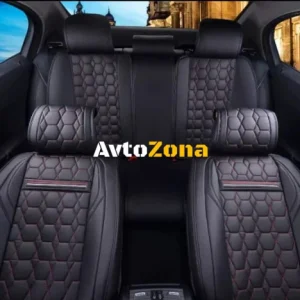 Set complet de tapițerie universală, huse pentru scaune auto de lux Eco piele neagră cu cusături roșii