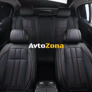 Set complet de tapițerie universală, huse pentru scaune auto de lux Eco piele neagră cu cusături roșii