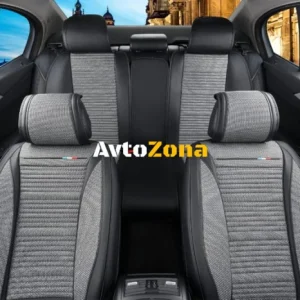 Set complet de tapițerie universală, huse pentru scaune auto de lux Eco piele și textile gri cu negru