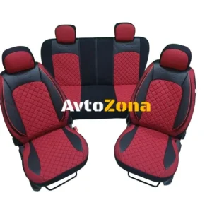 Set complet tapițerie/cutii PREMIUM din piele ecologică și material textil - roșu cu negru