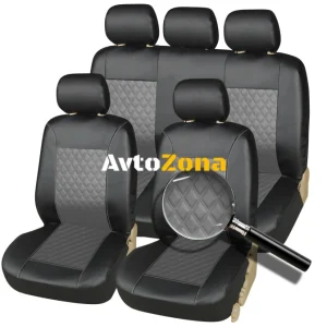 Set huse auto/tapet pentru scaunele din față și din spate, piele ecologică, negru și gri