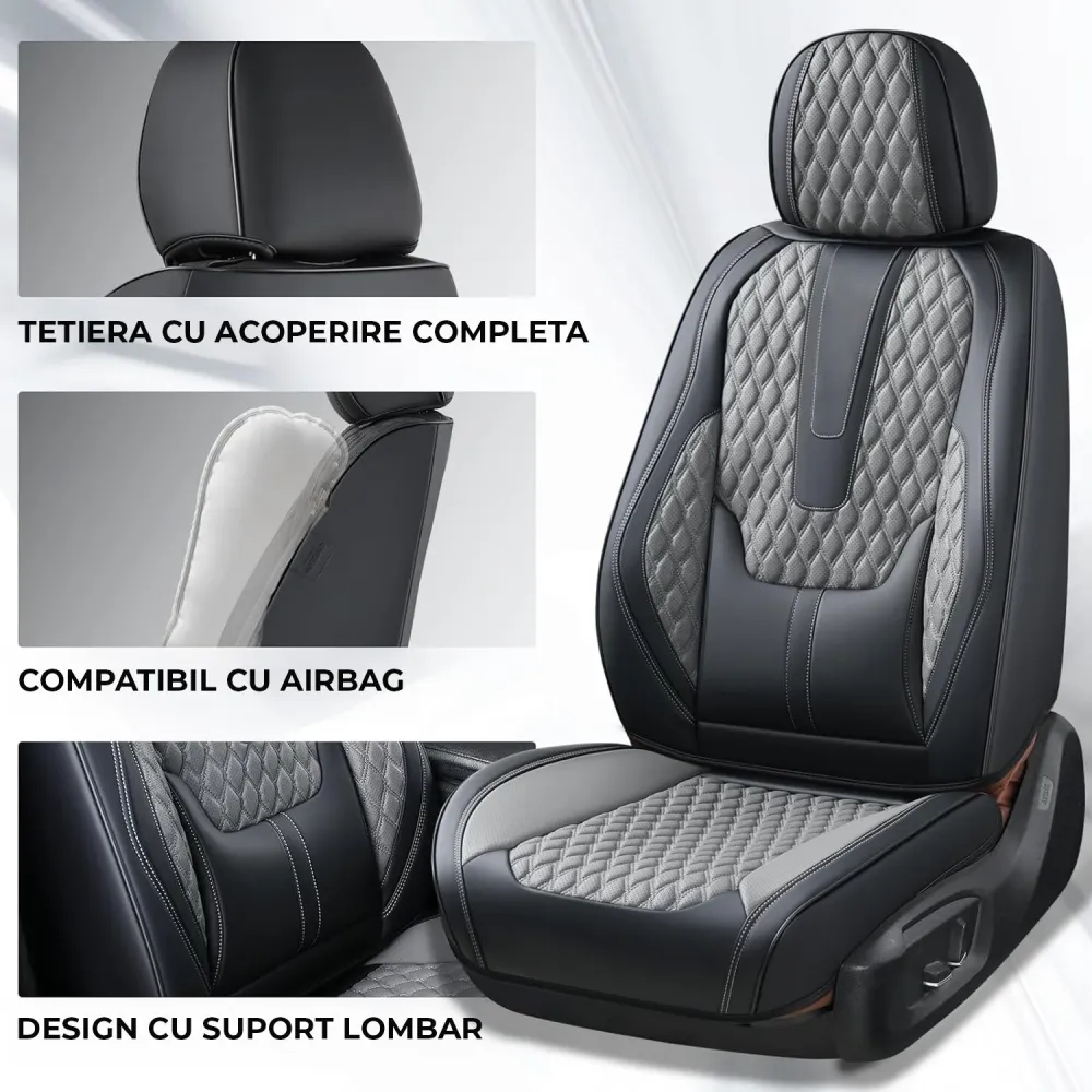 Set 2 Huse Scaune Auto Elindor®, Piele Nappa, Protectie Scaun Sofer, Montaj Rapid, Husa Impermeabila, Acoperire Spatar si...