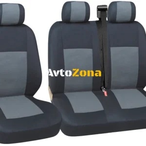 2+1 SET DE HUSE UNIVERSALE , TAPIȚERIE SCAUN FAȚĂ PENTRU VAN , VAN , CULOARE GRI-NEGRU , TEXTIL