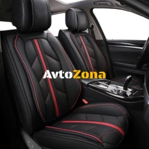 Set tapițerie auto universal, piele ecologică, lux, sport, negru roșu