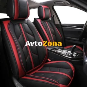 Set tapițerie auto universal, piele ecologică, lux, sport, roșu-negru