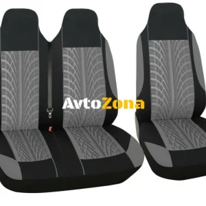 Set de 2 + 1 tapițerie / huse pentru dubiță / furgonetă cu model de prindere - textil - gri și negru - 5 bucăți