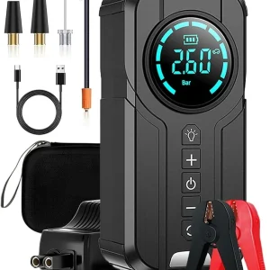 Starter/Compresor Auto Portabil APF® 150PSI, Baterie 6000mAh, Afișaj Digital LED, Lumini SOS, Fără Fir, USB-C