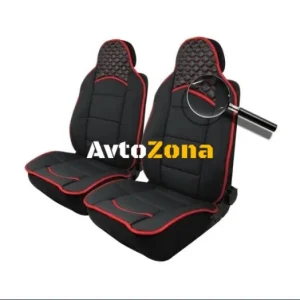 Tapițerie auto acoperă pentru scaunele din față negru roșu cusătură textile din piele