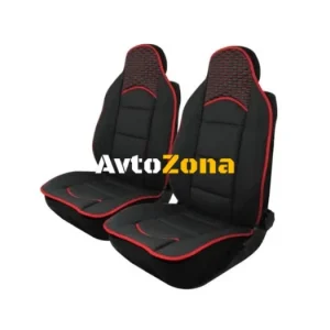 Tapițerie auto pentru scaunele din față negru cu roșu textil și piele