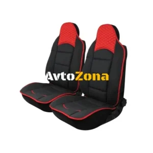 Tapițerie auto pentru scaunele din față negru cu roșu textil și piele