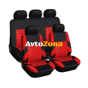 Tapițerie auto textilă universală nouă, huse pentru scaune auto, set complet, 9 piese în roșu-negru