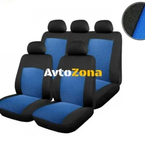Tapițerie auto universală, huse pentru scaune, set complet, 9 bucăți negru cu albastru