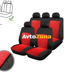 Tapițerie auto universală, huse pentru scaune, set complet cu fermoar, scaun spate divizibil, roșu